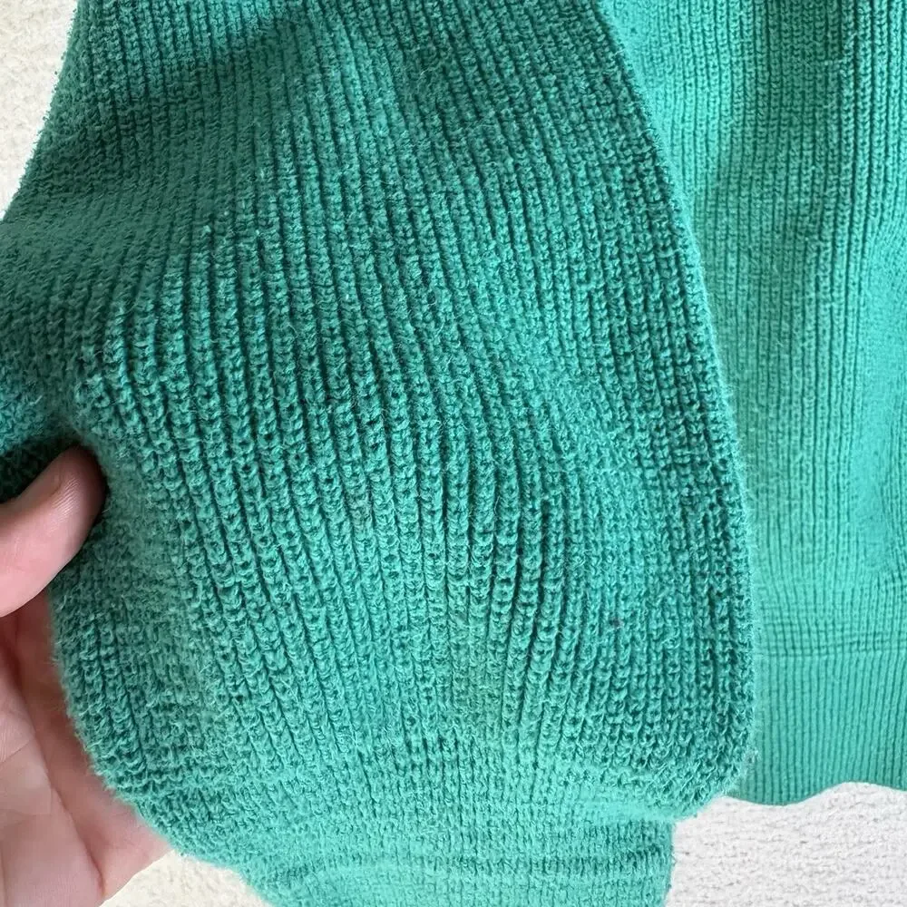 Vintage Cabelas SweaterMens Medium Green USA Made Ribbed Knit 1/4 Button READ